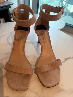 Stuart Weitzman Tan Suede Ankle-Strap Heels